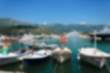 Obraz premium Blurred nature background. Sea and boats