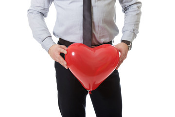 Man with heart balloon.