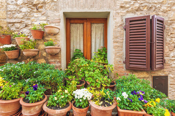 The old Italian town in the colors of spring in Tuscany  - 77962842