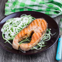 Grilled salmon with cucumber salad