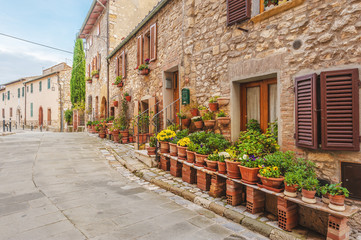 The old Italian town in the colors of spring in Tuscany 