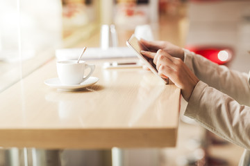 Woman using a touch screen tablet