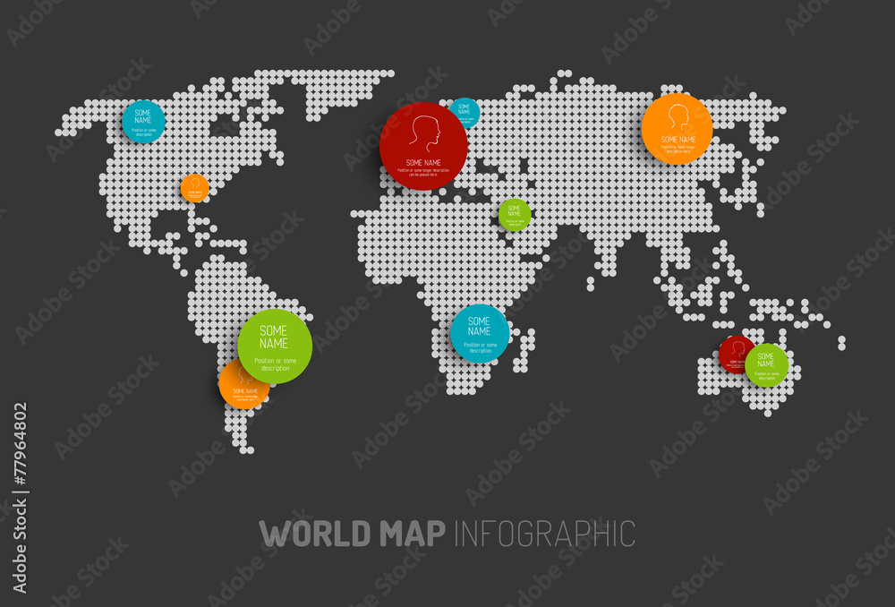 Poster world map with pointer marks