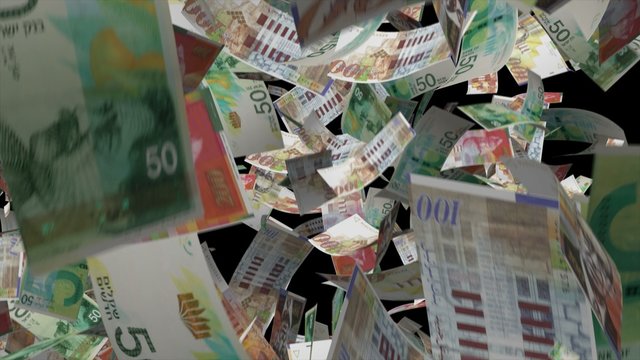 Falling Israeli banknotes money animation