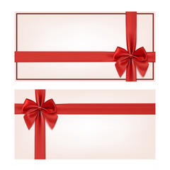 Gift voucher template with red ribbon and a bow