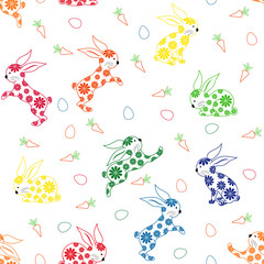 Seamless pattern with ornamental rabbits