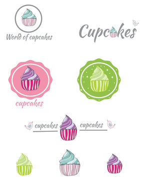 decorative set of logos painted cupcakes