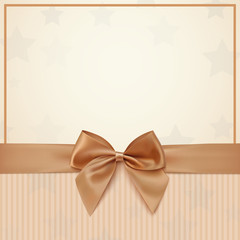 Vintage greeting card template with golden bow and ribbon