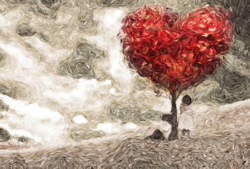 Children under a tree of hearts