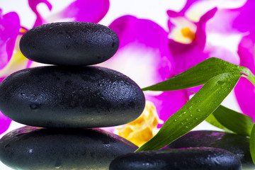 Spa stones and bamboo branches