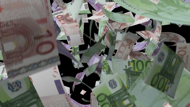 Falling Euro banknotes money animation
