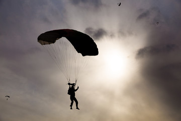 skydiver silhouette against  sky - 77971468