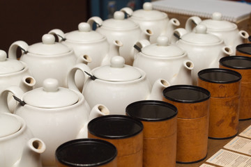 White teapots with tea