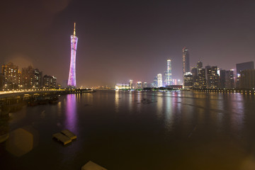 night skyline and modern cityscsape in guangzhou at riverside
