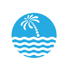 Fototapeta na wymiar Tropical palm on island with sea. Logo