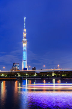 View Of Tokyo Sky Tree (634m) At Night, The Highest Free-standin