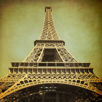 Grunge style photo of Eiffel Tower.