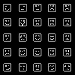 Square face line icons on black background