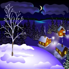 Schilderijen op glas Uitzicht op het landschap van de winterstad & 39 s nachts vanaf de heuvel © ekuksha