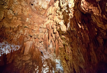 Stalagmites and stalactites inside the cave