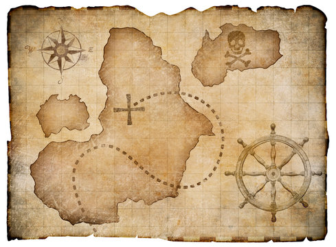 Old pirates parchment treasure map isolated. Clipping path