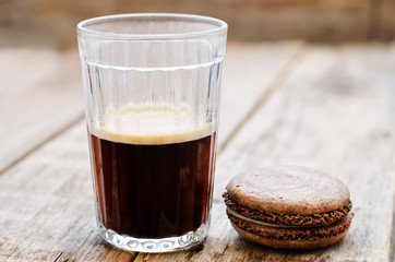 chocolate macaron with cream cheese and coffee