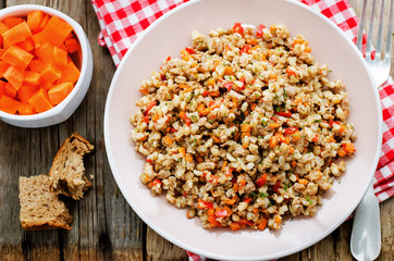 barley porridge with meat and vegetables