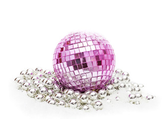 Christmas jewelry on snow. Isolated on the white.