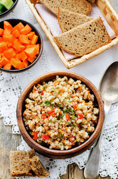 barley porridge with meat and vegetables