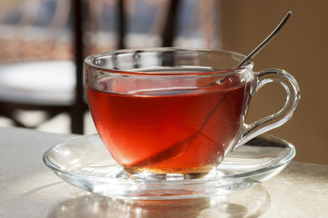 cup of tea on table in cafe