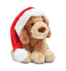 Toy dog in Santa's cap