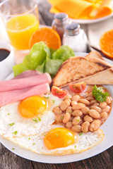 Fototapeta na wymiar breakfast with bean,bacon,egg