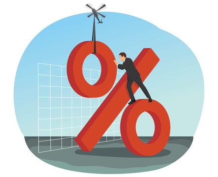 Businessman builds big red percent sign with help of helicopter