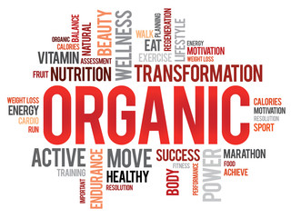 ORGANIC word cloud, fitness, sport, health concept