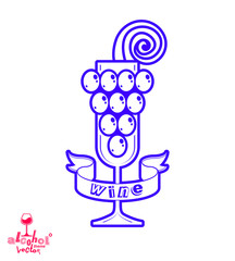 Sparkling wine vector illustration. Stylized empty wineglass wit