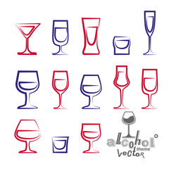 Vector glasses collection – martini, wineglass, cognac, whiske