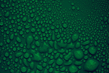 Water drops. Green background. Abstract, soft focus, toned photo