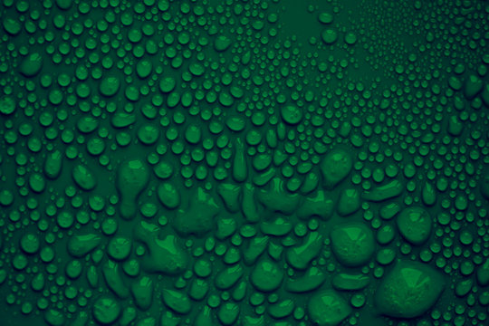 Water drops. Green background. Abstract, soft focus, toned photo