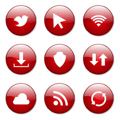 Web Internet Social Red Vector Button Icon Design Set