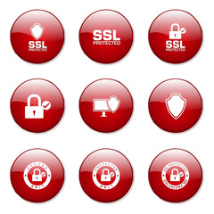 Protection Web Internet Red Vector Button Icon Design Set