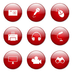 Electronic Equipment Red Vector Button Icon Design Set