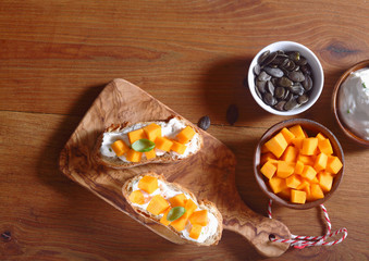 Delicious Crusty Bread with Filling on the Table