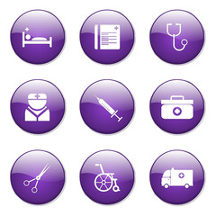 Hospital Health Violet Vector Button Icon Design Set