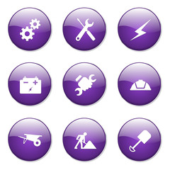 Construction Tools Violet Vector Button Icon Design Set
