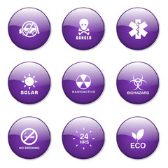 Warning Sign Violet Vector Button Icon Design Set