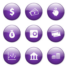 Financial Banking Violet Vector Button Icon Design Set