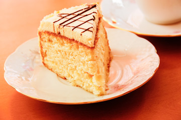 sweet cake with cup of tea