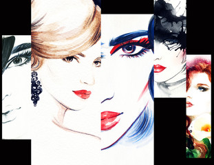 Collage Fashion Illustrations.woman portrait .ashion background