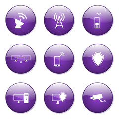 Telecom Communication Violet Vector Button Icon Design Set
