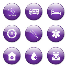 Hospital Health Violet Vector Button Icon Design Set 2